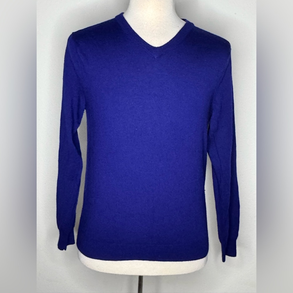 J. Crew Sweater V neck long sleeve blue size large 100% MERINO WOOL